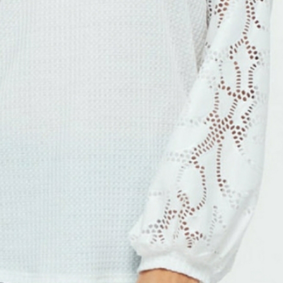 White Waffle Knit Lace Open Back Top - Picture 4 of 5